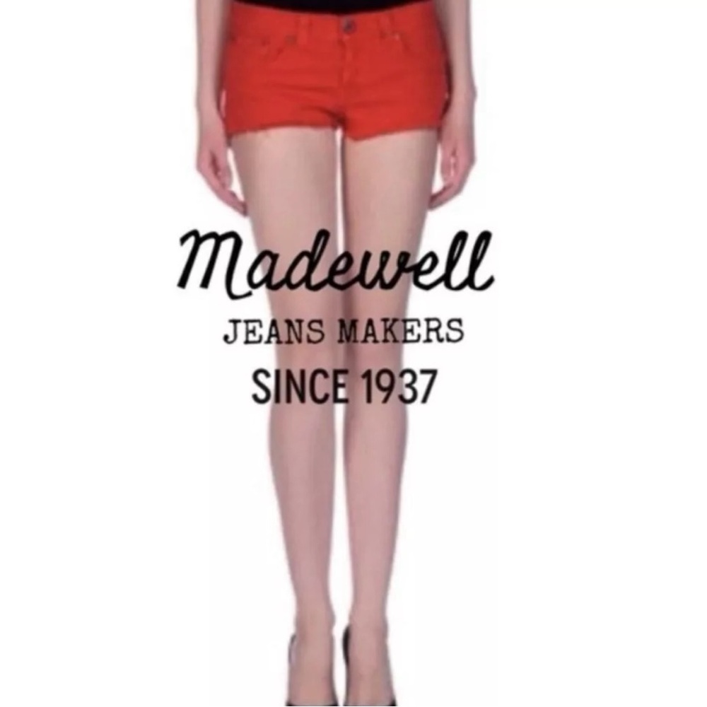 MADEWELL Women’s Red Casual Frayed Cut Off Denim Jeans Shorts Size 27